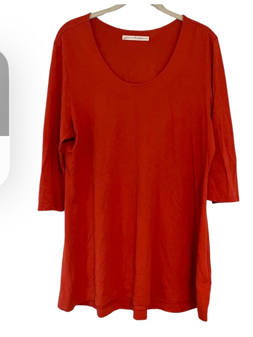 Peruvian Connection 3/4 Sleeve Pima Cotton Blend Tunic Top Burnt Orange Sz Large